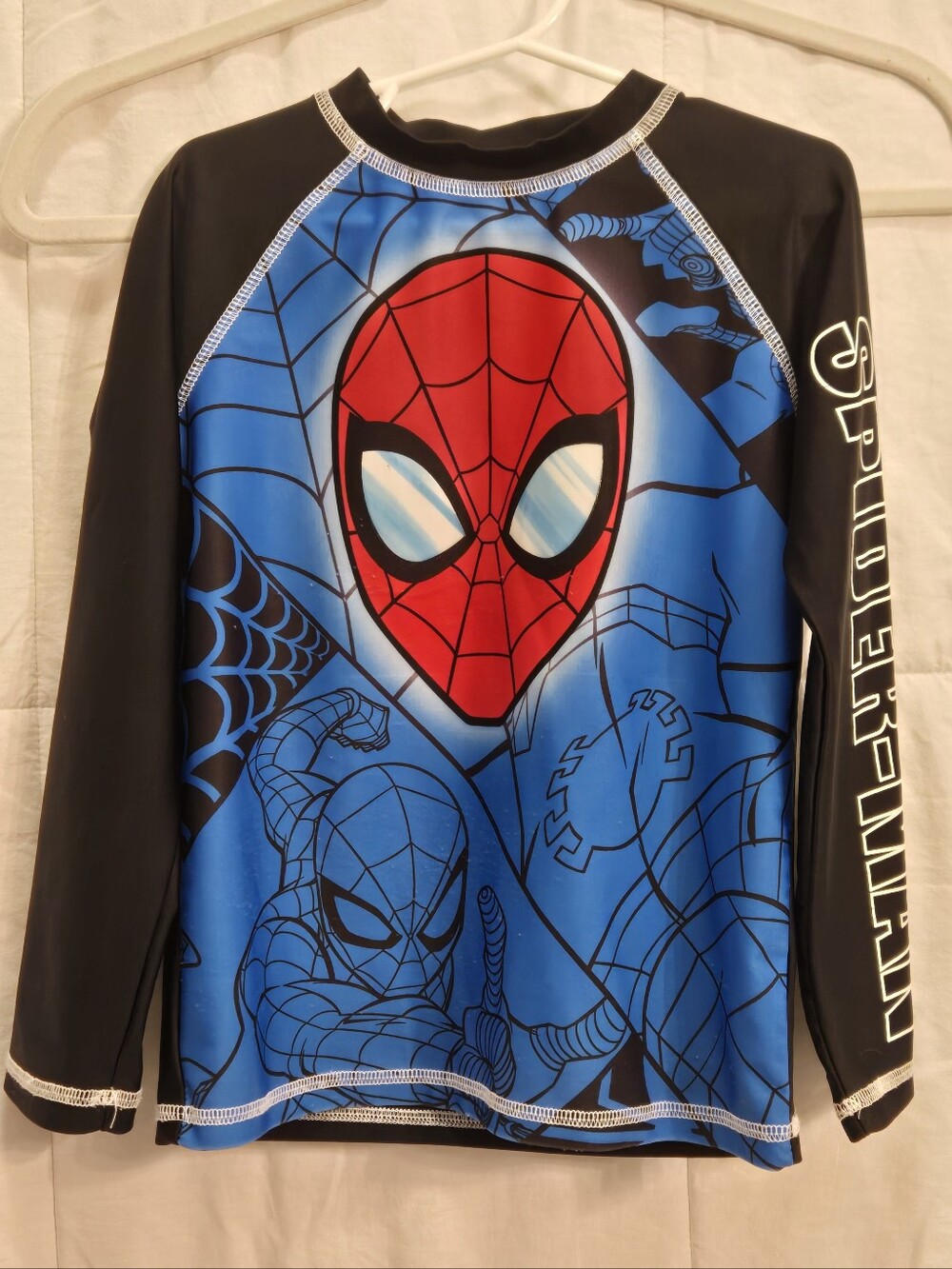 Marvel Spider-Man Boys Rash Guard Swim Shirt Size 6 Long Sleeve Blue Black UPF